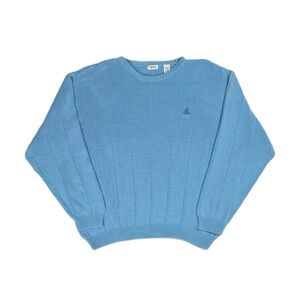 Vintage Y2K Izod 100% cotton baby blue tile square knit sweater men’s XL